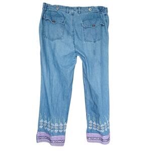 VTG Shaver Lake Embroidered Blue Denim Cotton Top and Crop Jeans Women's Large